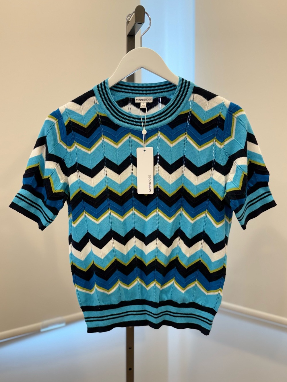 Minnie Rose 9326 chevron pointelle crew - blue multi combo